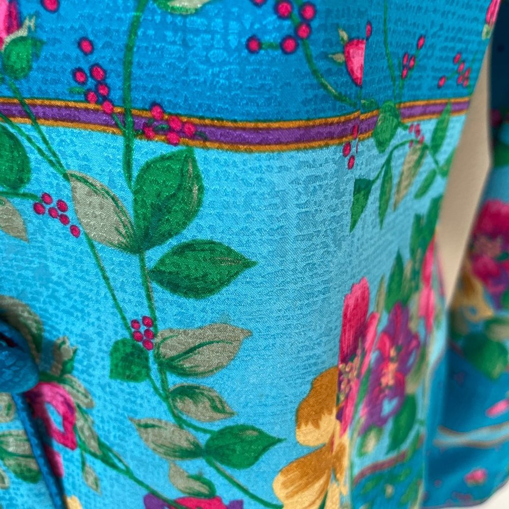 Adrianna Papell Silk Blazer Jacket 8 Blue Pink Floral Cottagecore Elegant Top - Picture 5 of 8